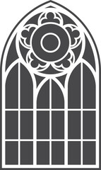 Church medieval window. Old gothic style architecture element. Glyph illustration 
