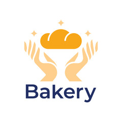 Vector illustration of bakery icon. Bread logo. Silhouette of a loaf on hands for a bakery. Design of bakery products with spikelets of wheat, rye. Bun icon.