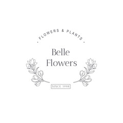 Vector flower logo template. Modern hand drawn line style design. Minimalist drawn floral logo design illustration.
