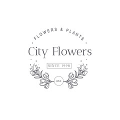 Vector flower logo template. Modern hand drawn line style design. Minimalist drawn floral logo design illustration.