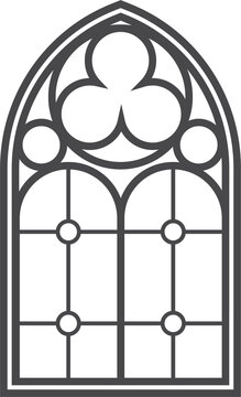 recommend clip art: Church medieval window. Old gothic style architecture element. Outline illustration
                    