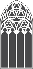 Church medieval window. Old gothic style architecture element. Glyph illustration 
