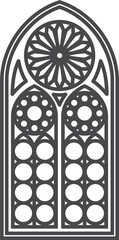 Church medieval window. Old gothic style architecture element. Outline illustration 