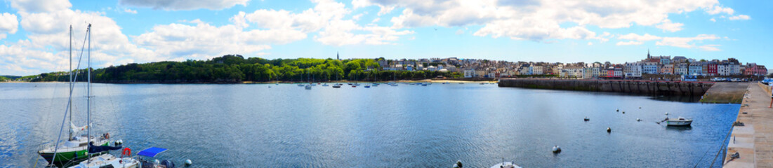 panoramic view of the famous fishing port of Rosmeur, near the beautiful town of Douarnenez in the...