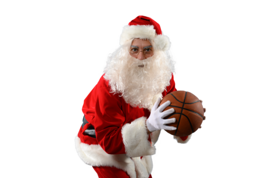 santa claus ready to play basketball for christmas