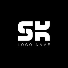 SK letter business logo in black and white color