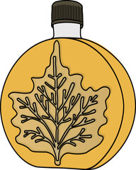 illustration of botlle with golden maple syrup