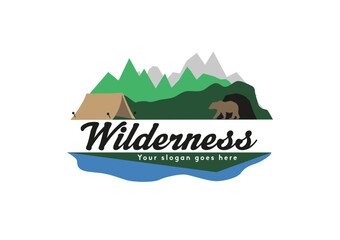 Wilderness logo concept featuring mountains and wild animals