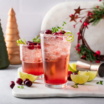 Cranberry and lime cocktail or mocktail for the holiday dinner