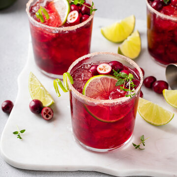 Cranberry and lime margarita cocktail or mocktail