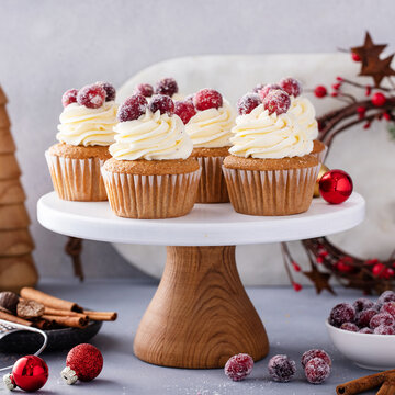 Sugared cranberry spiced cupcakes with cream cheese frosting