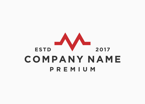 letter m with pulse logo design vector illustration template