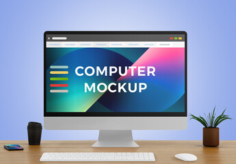 Computer Mockup with Keyboard and Mouse - Front View