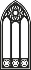 Gothic window outline. Silhouette of vintage stained glass church frame. Element of traditional European architecture.