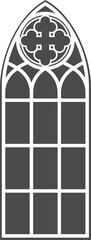 Gothic window outline. Silhouette of vintage stained glass church frame. Element of traditional European architecture.