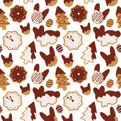 Homemade cookies in chocolate and icing cartoon vector pattern