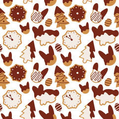 Homemade cookies in chocolate and icing cartoon vector pattern