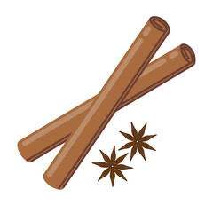 Cinnamon and anise spices for mulled wine, hot chocolate, coffee, cocoa, cocktail. Vector illustration.