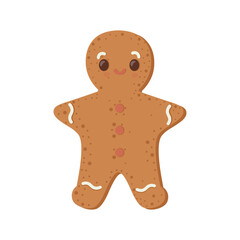 Gingerbread Man Christmas cookies with white icing and confectionery sprinkles. Vector Christmas illustration.