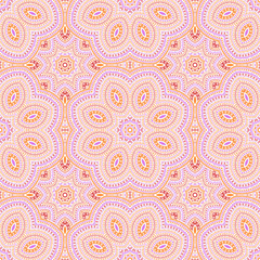 Islamic ethnic mosaic vector seamless pattern. Textile print design. Delicate azulejo ornament. Floor decor design. Flower and leaves elements texture.