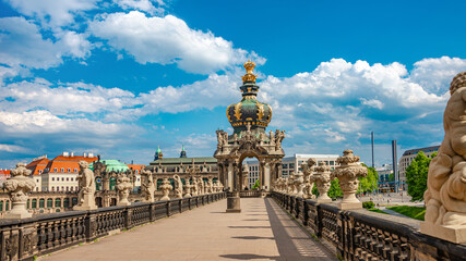 Dresden, Saxony, Germany - June 1, 2022: Panoramic cityscape over historical and touristic center...
