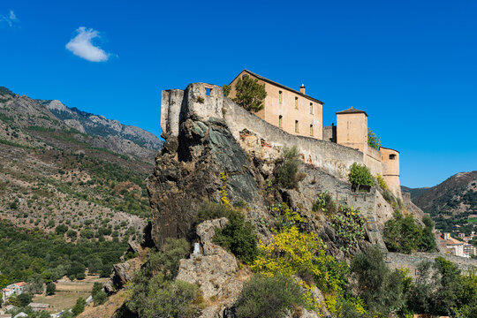 Citadel built on top of a hill in Corte town, Corsica, France