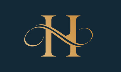 Luxury letter h logo template in gold color. Modern trendy initial luxury h letter logo design. Royal premium letter h logo design vector template.