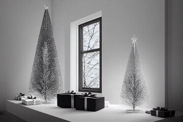 Nordic Christmas Decorations and Christmas Tree and Present, generative ai