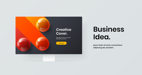 Clean monitor mockup landing page illustration. Unique web banner vector design concept.