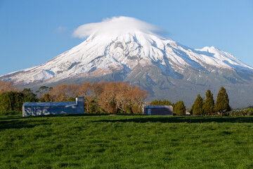 snowy mountain Taranaki farm sheds