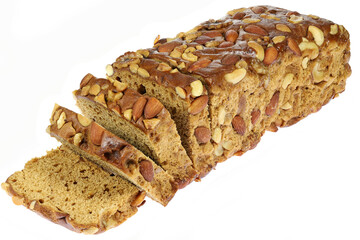 Groninger Notenkoek (nut cake from the Dutch city of Groningen) isolated on white background