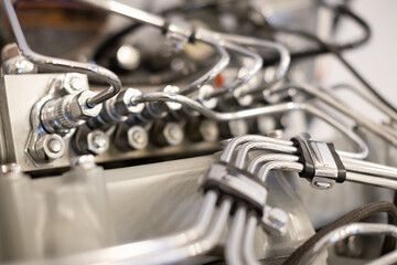 The engine of the car. Fuel system and spark plugs.