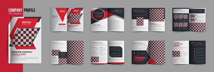 16 pages company profile template design, Bifold business company brochure template design, A4 brochure template