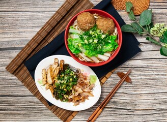 Handmade Lion Head Noodle Set Exclusive Meal served in a bowl isolated on table top view of taiwanese food