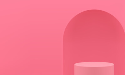 Pink 3d podium museum cylinder exhibition archway wall basic foundation realistic vector