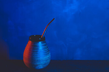 yerba mate drink in neon light