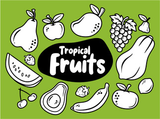 set of  tropical fruits