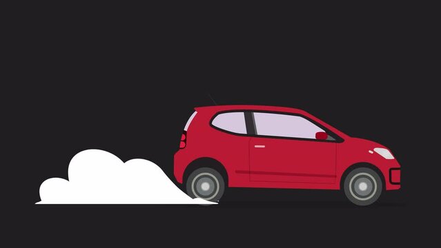 Red sports car with smoke animation.Automobile with isolated background.Mini speed car driving

