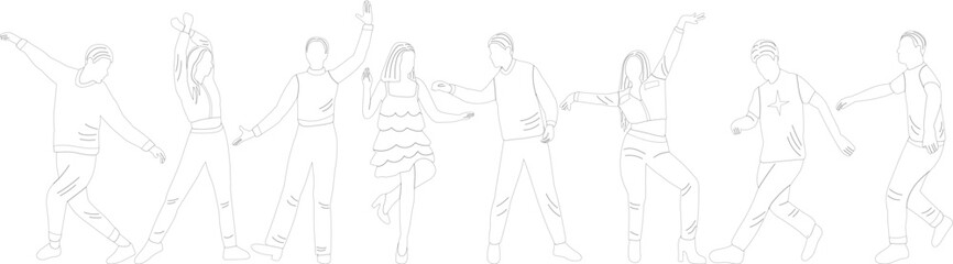 disco dancing people doodle sketch ,outline isolated vector