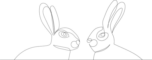 rabbits portrait continuous line drawing,vector, sketch