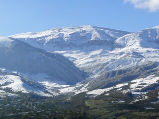 mountains with snow, clear sky