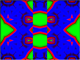 Abstract. Multiple Shapes, and Patterns, Red, Green and Blue, within a Border