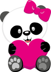 Oso para niños, oso panda, oso panda con corazón - obrazy, fototapety, plakaty