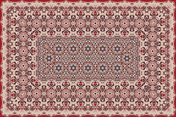 Rich persian red colored carpet ethnic pattern. - 547237476