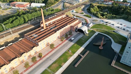 Aerial view of a factory building in Aveiro on a sunny day