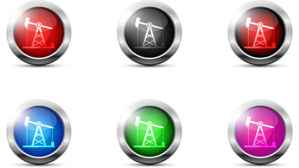 Set of oil pump icon on a glossy sphere. Flat vector illustration.
