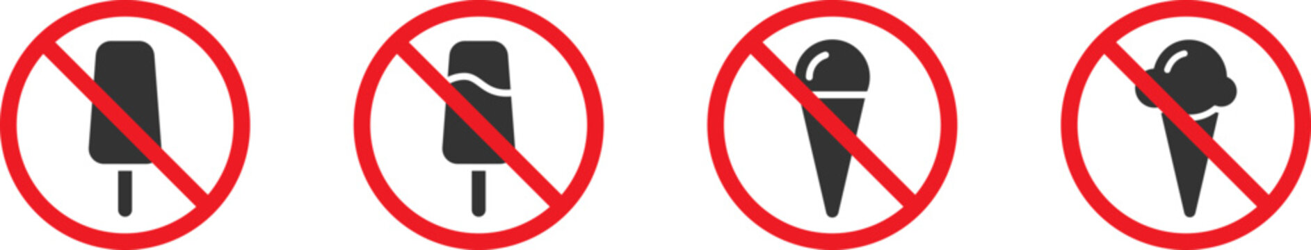 No Ice Symbol. No Eating Sign. Ice Prohibited Icon. Flat Vector Illustration.