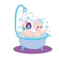 Naklejka premium baby taking a bath