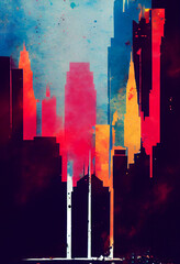 city skyline in watercolor ai-generated digital art