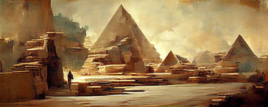 pyramides desert digital art ai-generated